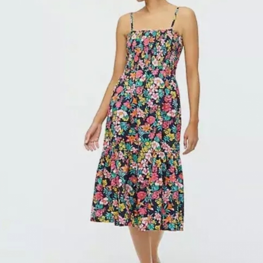 J.Crew factory smocked floral midi dress size small